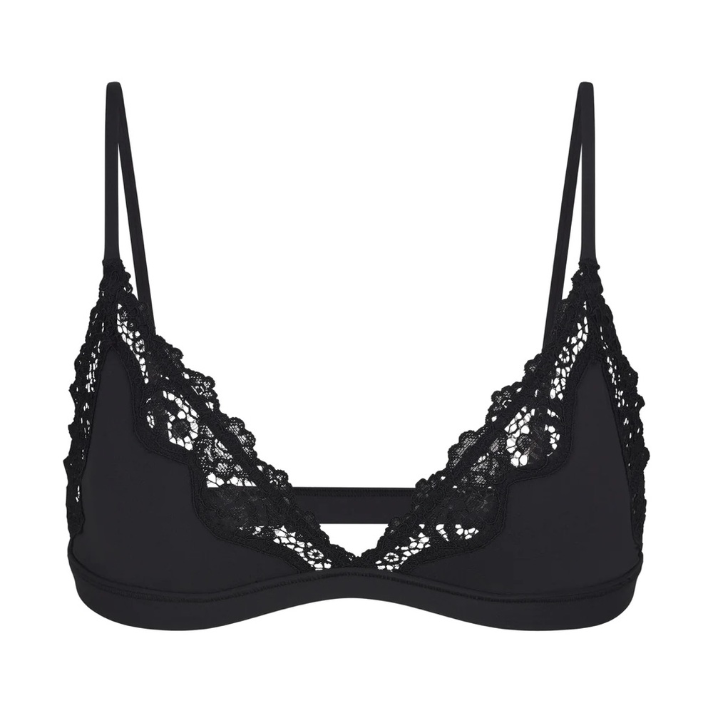 SKIMS FITS EVERYBODY CORDED LACE TRIANGLE BRALETTE ONYX BLACK SIZE MEDIUM - Picture 4 of 10